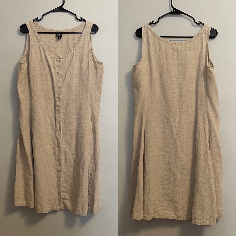 Eileen Fisher Linen Tank Dress - Natural - Size Large